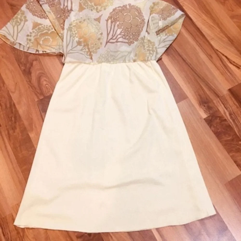 New Vintage Pineapple Yellow Floral Flare Layered Skirt Summer Pastel Midi